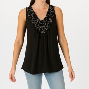 Sleeveless Tunic Tank Top Decorative Zipper Ruffle Y2K Bold Biker Feminine BLK M